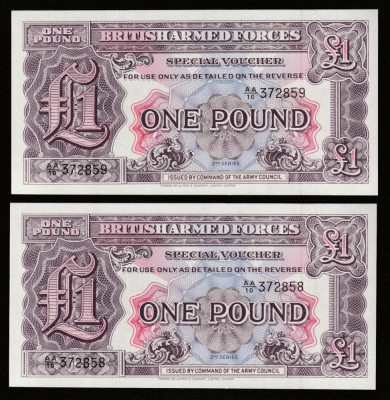 Marea Britanie_2 bancnote x 1 lira sterlina 1948_UNC_AA/10 372858-859 foto