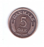 Moneda Danemarca 5 ore 1965, stare foarte buna, curata, Europa, Bronz