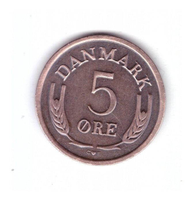 Moneda Danemarca 5 ore 1965, stare foarte buna, curata