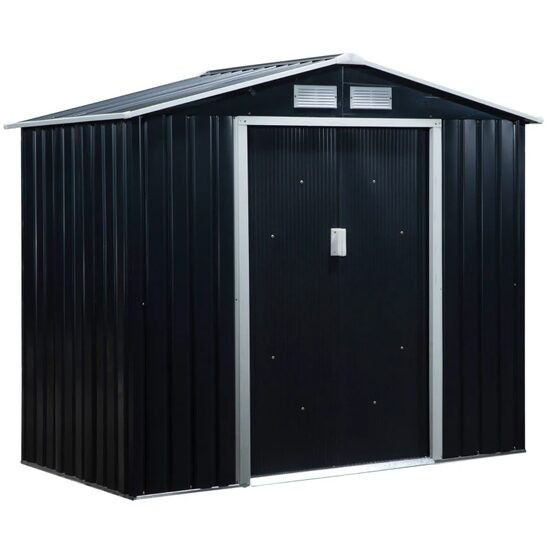 Casuta/magazie/sopron de gradina pentru depozitare unelte, cu structura baza inclusa, otel si PP, gri inchis, 213x130x185 cm