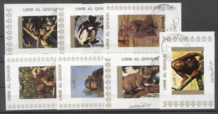 Umm al Qiwain 1973 Monkeys, 7 mini imperf. sheet, used E.096