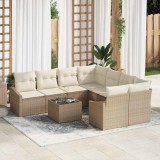 Set de dining pentru grădină 9 piese cu perne Bej din ratan sintetic