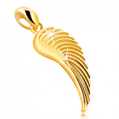 Pandantiv din aur galben 375 - aripa de înger, suprafață gravată lucioasă