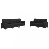 Cumpara ieftin Set de canapele cu perne decorative, 2 piese, negru, textil