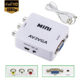 Adaptor AV la VGA, Active, Full HD, convertor analog 3 x RCA la VGA cu mufa video si sunet audio mama, cablu alimentare USB 5V, compatibilitate: dvd,