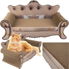 Canapea pisici, suprafata pentru zgariat, MDF si carton ondulat, constructie stabila, 32x29x60 cm