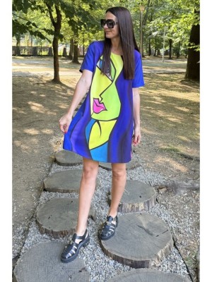 ROCHIE SCURTA IN A CU MANECA SCURTA NEON FACE TALIE UNICA Multicolora foto