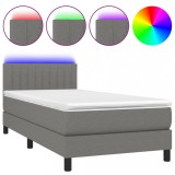 Cumpara ieftin Pat cu arcuri, saltea si LED, gri inchis, 100x200 cm, textil