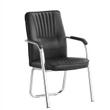 Scaun conferinta, cadru cromat, manere captusite, PVC negru