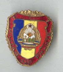 Insigna MILITAR DE FRUNTE var STEMA MARE + VARIANTA CULOARE STEMA 1980 - Rara foto