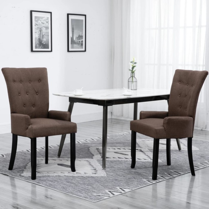 vidaXL Scaune de bucătărie cu cotiere, 2 buc, maro, textil 276911