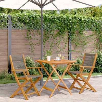 Set mobilier bistro, 3 piese, gri, polipropilenă și lemn masiv foto