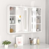 vidaXL Dulap cu oglindă și LED, alb extralucios, 76x15x55 cm 808861