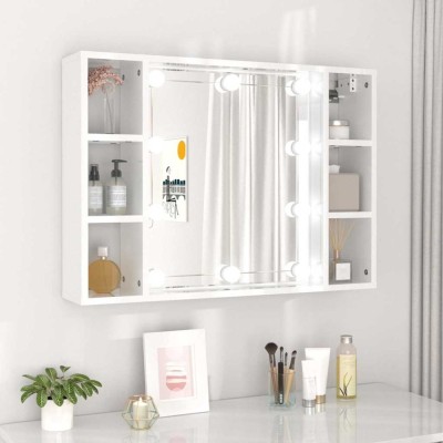 vidaXL Dulap cu oglindă și LED, alb extralucios, 76x15x55 cm 808861 foto