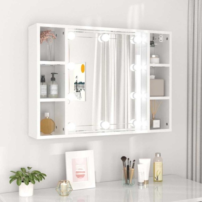 vidaXL Dulap cu oglindă și LED, alb extralucios, 76x15x55 cm 808861