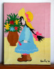 Fetita cu palarie - tablou acrilic pe panza, pictura pop art, semnat, datat 1980, Portrete, Altul