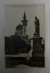 CONSTANTA - MOSCHEEA SI STATUIA LUI OVIDIU , FOTOGRAFIE TIP CARTE POSTALA , CIRCULATA , MONOCROMA, DATATA 1934 foto