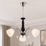 Cumpara ieftin Lustra Memphis 4.7x4.3x5.25 cm cu 3 surse E27 60W, design modern alb crom wenge din metal si lemn, ideala pentru iluminat living sau dining elegant