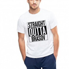 Tricou alb barbati - Straight Outta Brasov - L