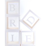 Set 5 cutii pentru baloane, flippy, model scris bride, tematica nunta, cuburi decorative din plastic, accesorii pentru petrecere, 30 x30 cm, transpare