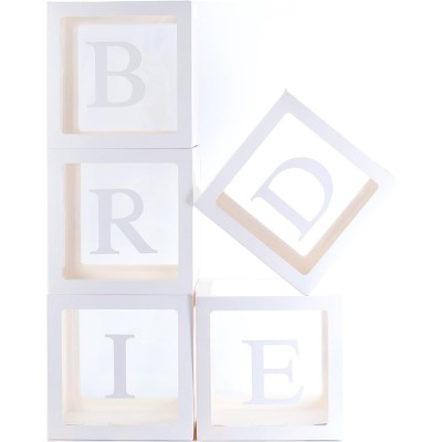 Set 5 cutii pentru baloane, flippy, model scris bride, tematica nunta, cuburi decorative din plastic, accesorii pentru petrecere, 30 x30 cm, transpare foto