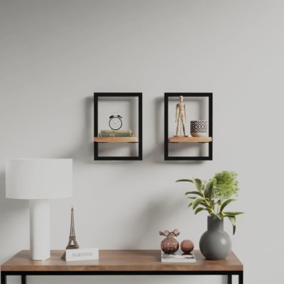 Gossi rafturi de perete 2 buc. 25x25x35 cm lemn masiv acacia/otel foto