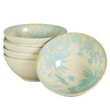 Set 6 boluri, 600 ml, Hawaii, Crem deschis cu frunze albastru deschis