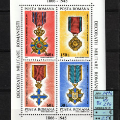 Romania, 1994 | Decoraţii militare româneşti | Coală / Minisheet - MNH | aph