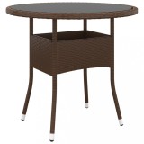 Cumpara ieftin Masă de grădină, maro, &Oslash;80x75 cm, sticlă securizată/poliratan
