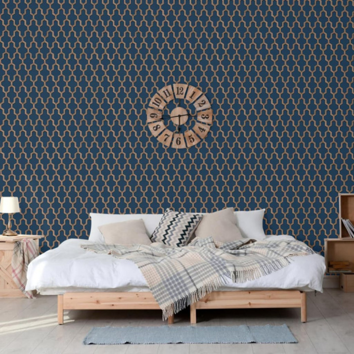 DUTCH WALLCOVERINGS Tapet &bdquo;Geometric&rdquo;, albastru si auriu GartenMobel Dekor