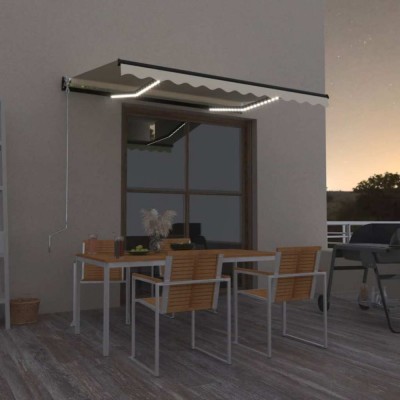 vidaXL Copertină retractabilă manual cu LED, galben și alb, 350x250 cm 3069083 foto