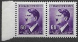 Pereche 2 Timbre Boemia și Moravia 1942 Portret Adolf Hitler 60 h Cu Margine St&acirc;nga Neștampilat - A007