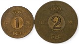 SUEDIA lot / set : 1 + 2 ORE 1967 [2] km 820 + 821, Europa, Cupru (arama)