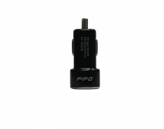 Incarcator/adaptor auto USB FIFO Black, 2 porturi, 2.1A foto