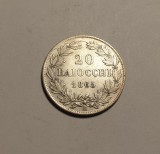 Moneda Vatican 20 Baiocchi 1865 - Piesa Numismatică Rară