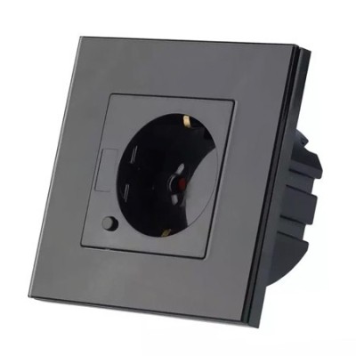 Priza smart simpla 16a cu rama din sticla , negru foto