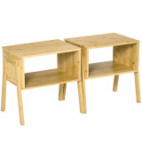 Cumpara ieftin Set 2 Noptiere HOMCOM Design Inovator Deschis și Stivuibil din Bambus Natural 43x32,5x42cm pentru Dormitor | Aosom Romania