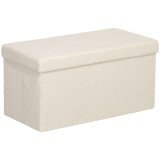 HOMCOM Bancă de depozitare 84 L, Puf pliabil căptușit din pluș teddy, Capăt de pat, Sarcină 120 kg, 76 x 38 x 38 cm, Crem | Aosom Romania