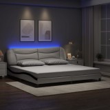 VidaXL Cadru de pat cu lumini LED alb/negru 200x200 cm piele ecologică