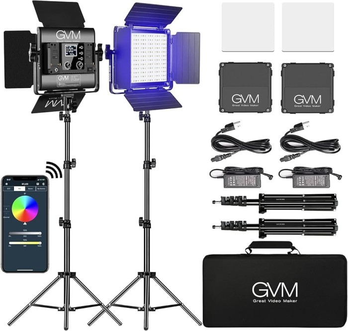 Kit 2 Panouri RGB, GVM 800D, 252 LED, trepiezi 200 cm inclusi, geanta transport si accesorii