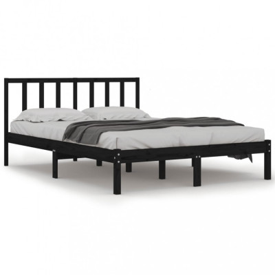 Cadru pat 5FT King Size, negru, 150x200 cm, lemn masiv de pin foto