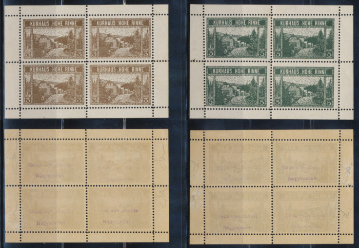 Posta Locala Paltinis Hohe Rinne 1910 serie 2 colite a 4 timbre foarte rare MNH