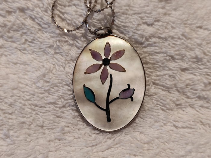 argint MEDALION MICROMOZAIC FLORAL in SIDEF vechi UNIC splendid pe Lant argint