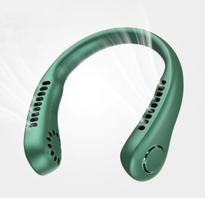 Ventilator Portabil Pentru Gat, Incarcare USB, Afisaj LED, Verde, Durata mare de viata a bateriei, Pentru alergare, relaxare, racire, birou