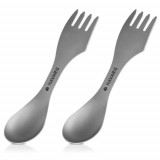 Set 2 x Spork 3-in-1 din titan pentru camping Navaris, Furculita, Lingura, Cutit, 51390.02