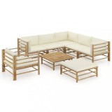 VidaXL Set mobilier de grădină, cu perne alb crem, 8 piese, bambus
