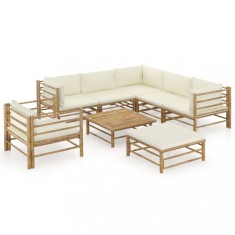 vidaXL Set mobilier de grădină, cu perne alb crem, 8 piese, bambus 3058217