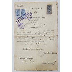 LICEUL DE BAIETI DIN ISMAIL , CERTIFICAT DE ABSOLVIRE , 1921