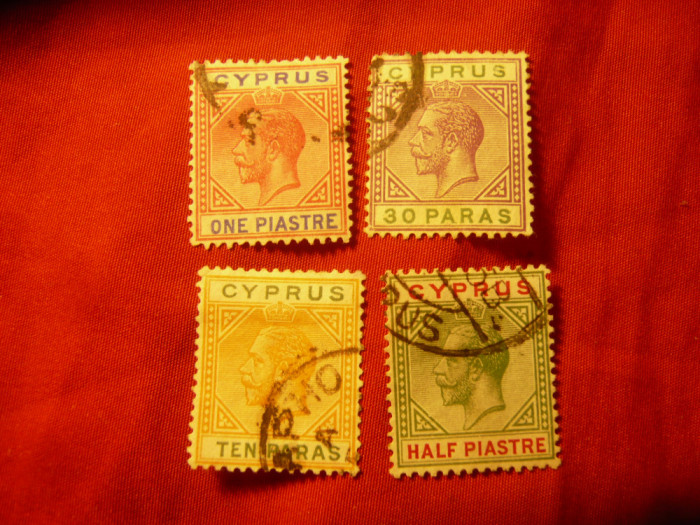 Serie mica Cipru 1912 Rege George V ,4 val. stamp. :10 si 30 para si 1/2 si 1pia