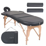 VidaXL Masă de masaj pliabilă, 4 cm grosime, cu 2 perne, negru, ovală